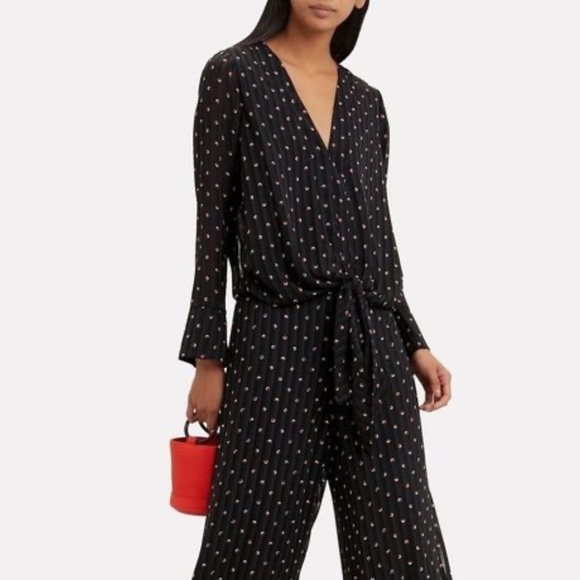 ALEXIS Intermix *Jilly* black blouse top with front tie dots XS